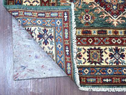 Green 4'0" x 6'7" Tribal & Geometric Hand knotted Wool Rug - Sku: O021350