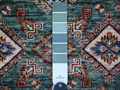 Green 4'0" x 6'7" Tribal & Geometric Hand knotted Wool Rug - Sku: O021350