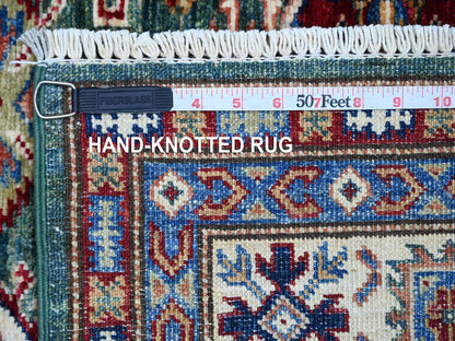 Green 4'0" x 6'7" Tribal & Geometric Hand knotted Wool Rug - Sku: O021350