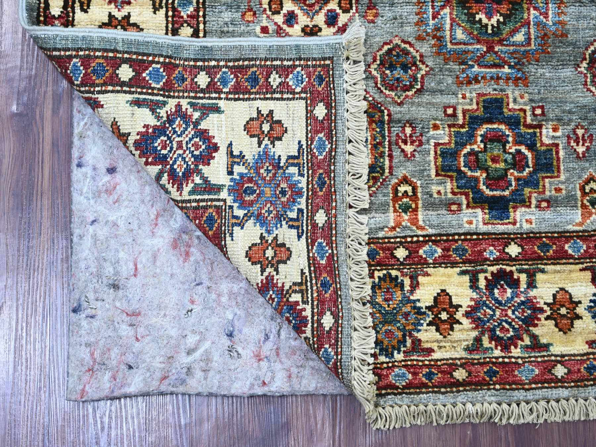 Kazak Tribal & Geometric hand-knotted wool rug in Gray & Ivory, 3'6" x 4'11" — SKU O021353 (view 2)
