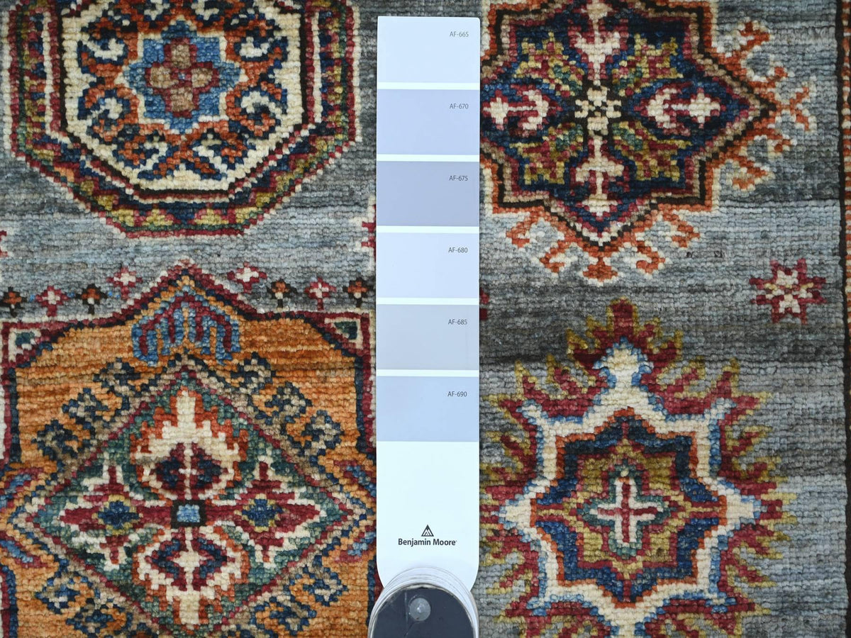 Kazak Tribal & Geometric hand-knotted wool rug in Gray & Ivory, 3'6" x 4'11" — SKU O021353 (view 3)