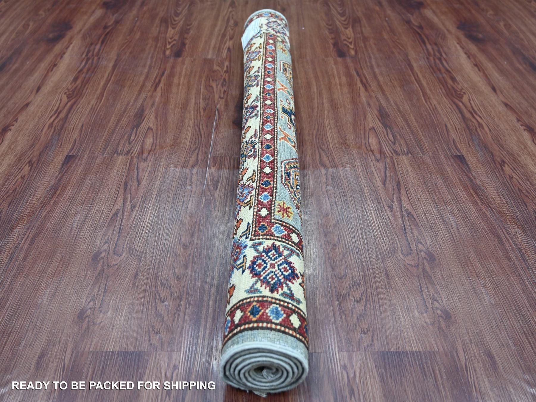 Kazak Tribal & Geometric hand-knotted wool rug in Gray & Ivory, 3'6" x 4'11" — SKU O021353 (view 4)