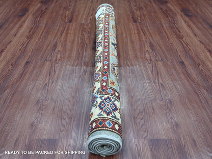 Kazak Tribal & Geometric hand-knotted wool rug in Gray & Ivory, 3'6" x 4'11" — SKU O021353 (view 4)