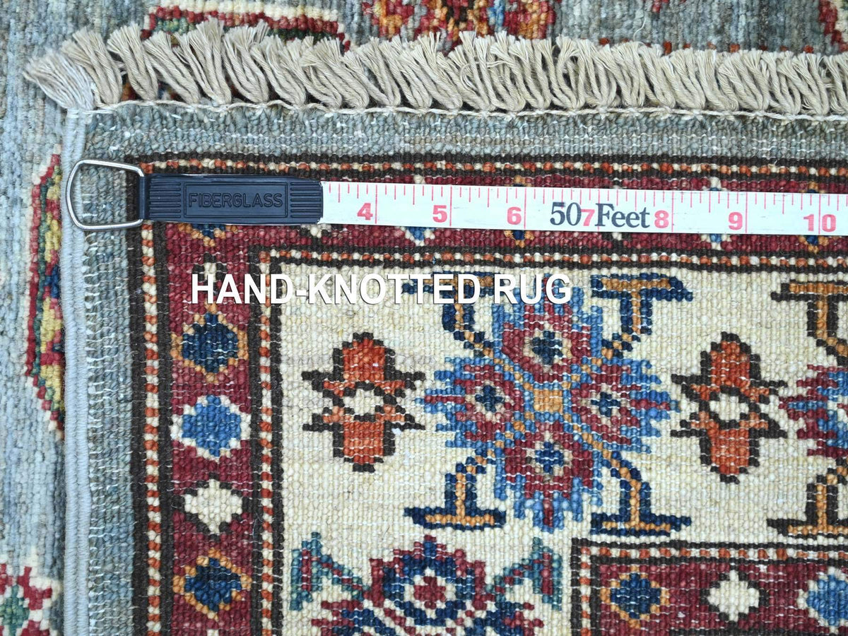 Kazak Tribal & Geometric hand-knotted wool rug in Gray & Ivory, 3'6" x 4'11" — SKU O021353 (view 6)
