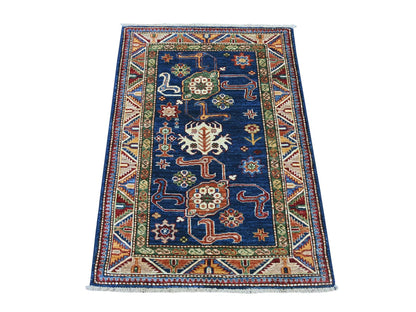 Blue 2'10" x 4'1" Tribal & Geometric Hand knotted Wool Rug - Sku: O021354