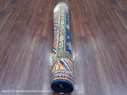 Blue 2'10" x 4'1" Tribal & Geometric Hand knotted Wool Rug - Sku: O021354