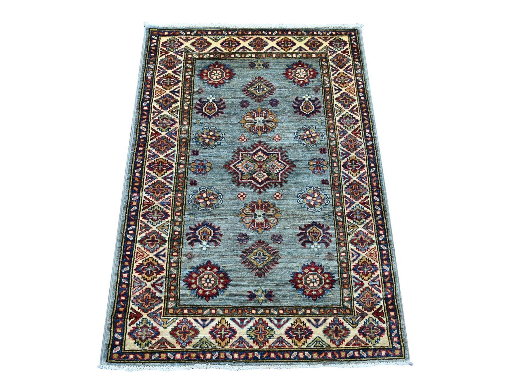 Grey 2'9" x 3'9" Tribal & Geometric Hand knotted Wool Rug - Sku: O021355