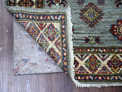 Kazak Tribal & Geometric hand-knotted wool rug in Gray & Ivory, 2'9" x 3'9" — SKU O021355 (view 2)