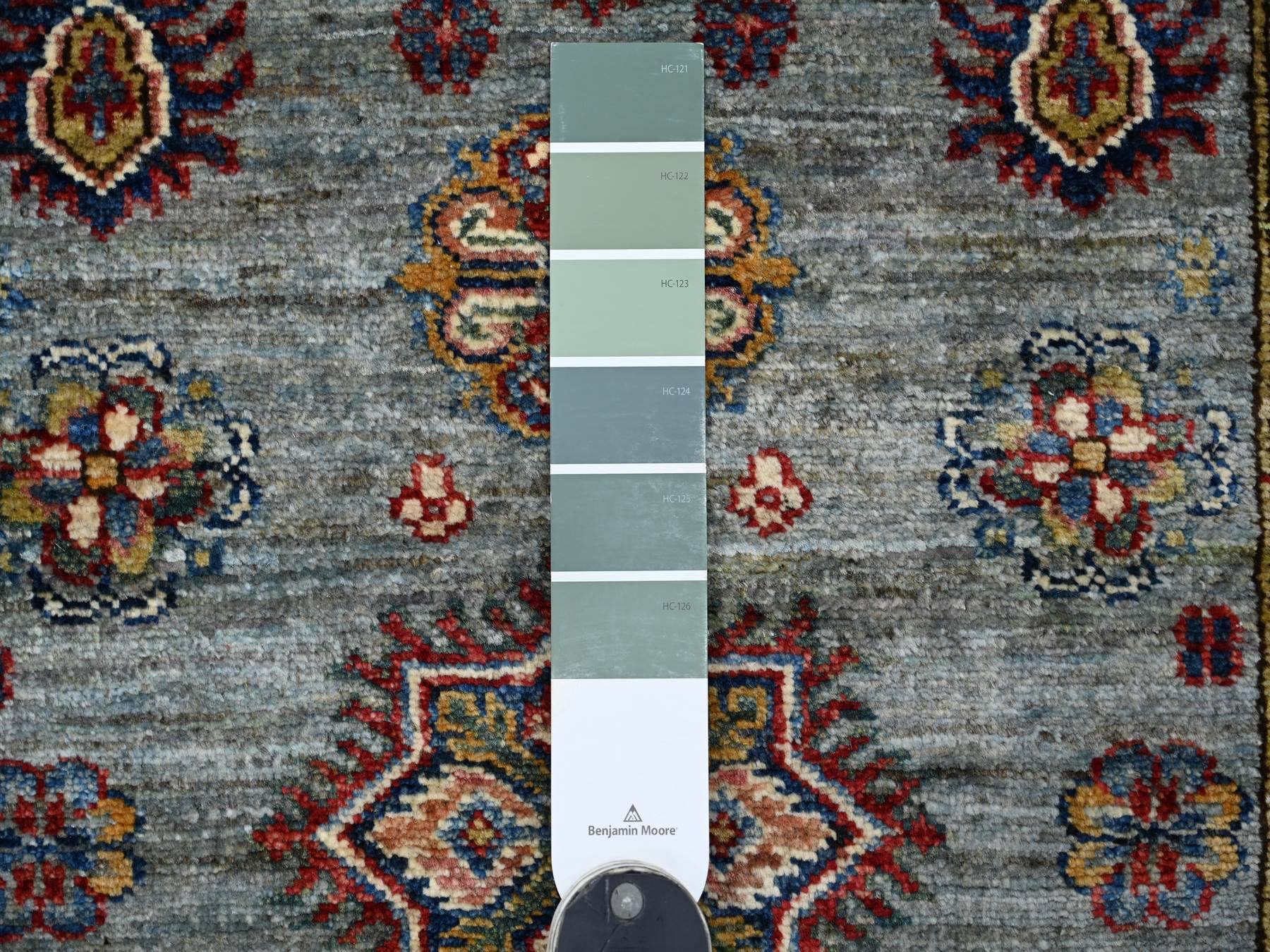 Kazak Tribal & Geometric hand-knotted wool rug in Gray & Ivory, 2'9" x 3'9" — SKU O021355 (view 3)