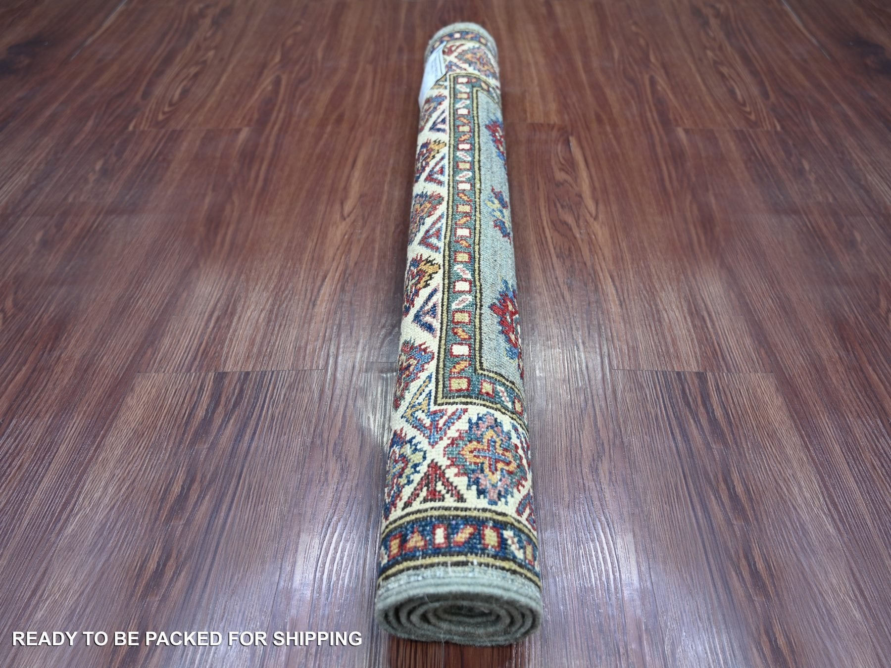 Kazak Tribal & Geometric hand-knotted wool rug in Gray & Ivory, 2'9" x 3'9" — SKU O021355 (view 4)