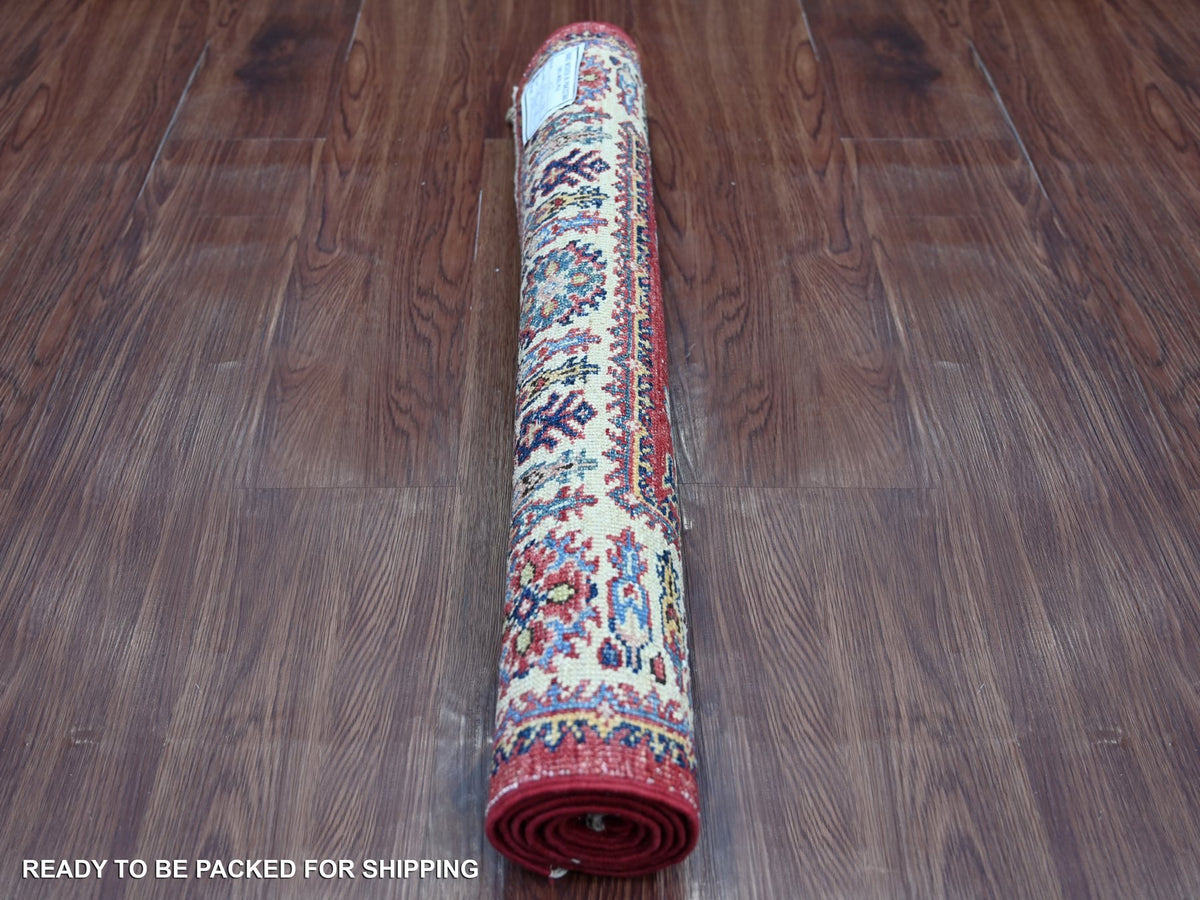 Kazak Tribal & Geometric hand-knotted wool rug in Red & Ivory, 2'6" x 4' — SKU O021356 (view 4)