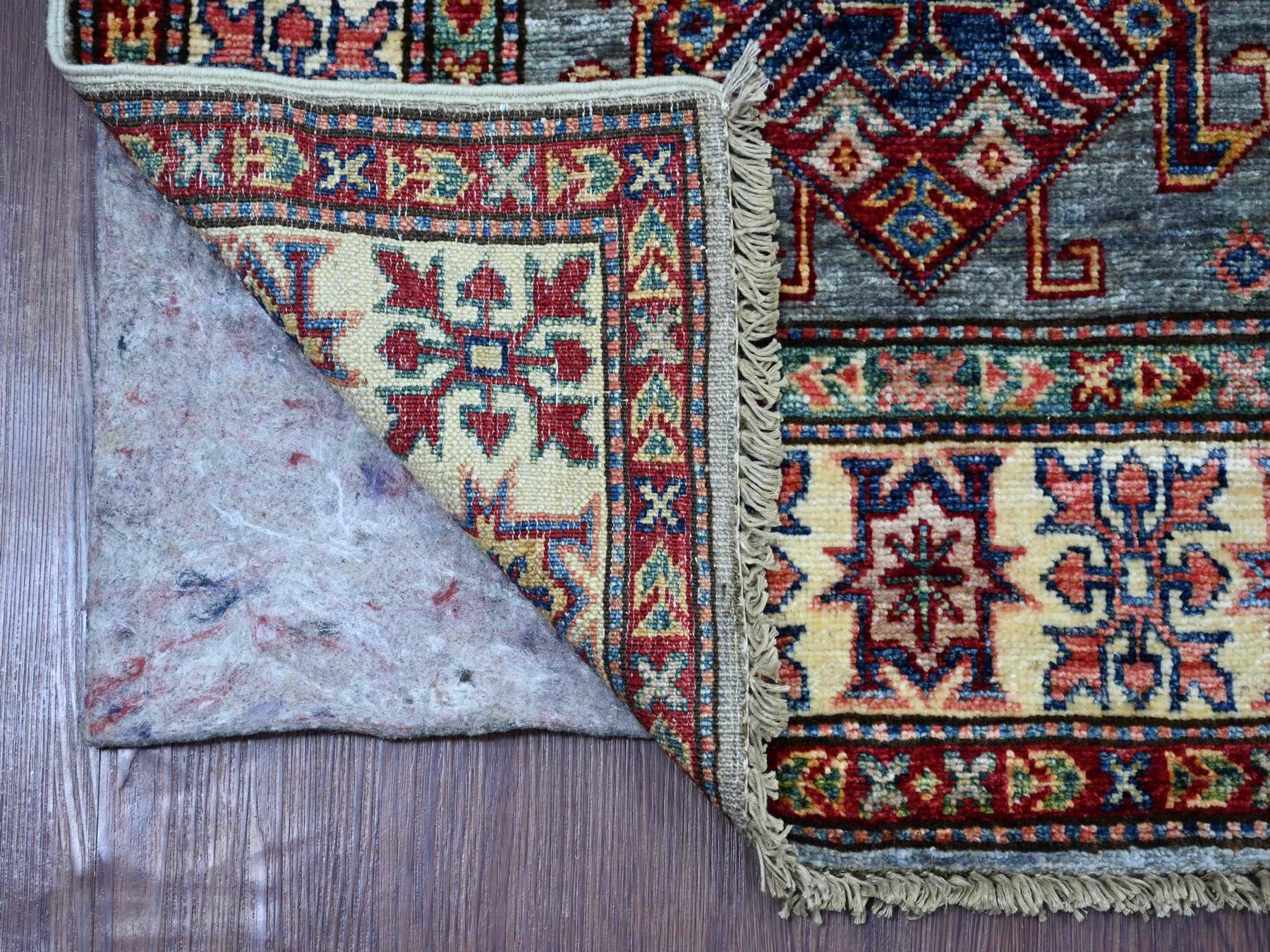 Kazak Tribal & Geometric hand-knotted wool runner in Gray & Ivory, 2'6" x 4'6" — SKU O021358 (view 2)