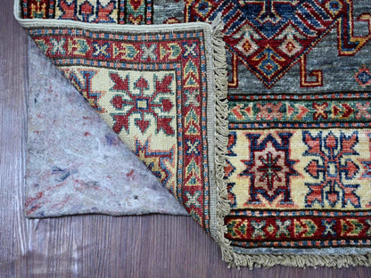 Kazak Tribal & Geometric hand-knotted wool runner in Gray & Ivory, 2'6" x 4'6" — SKU O021358 (view 2)