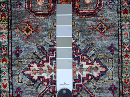 Grey 2'6" x 4'6" Tribal & Geometric Hand knotted Wool Rug - Sku: O021358