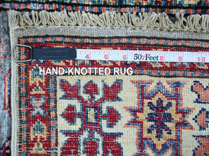 Kazak Tribal & Geometric hand-knotted wool runner in Gray & Ivory, 2'6" x 4'6" — SKU O021358 (view 6)