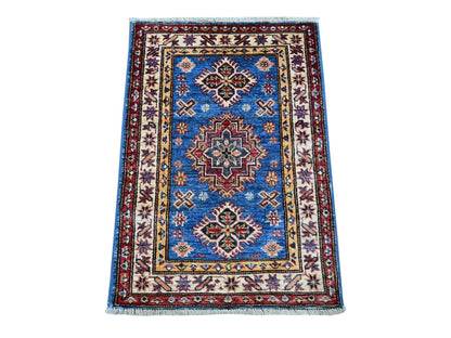 Blue 2'0" x 2'10" Tribal & Geometric Hand knotted Wool Rug - Sku: O021364
