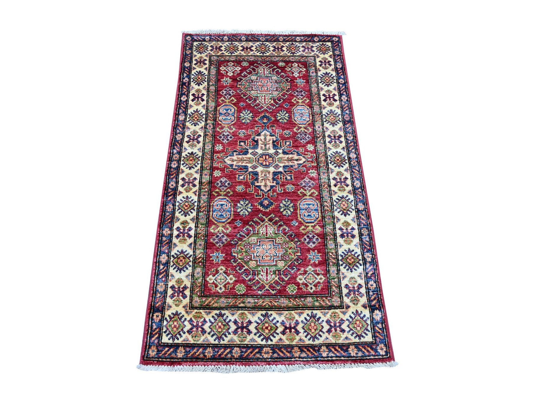 Kazak Tribal & Geometric hand-knotted wool rug in Red & Ivory, 2'5" x 4'8" — SKU O021365