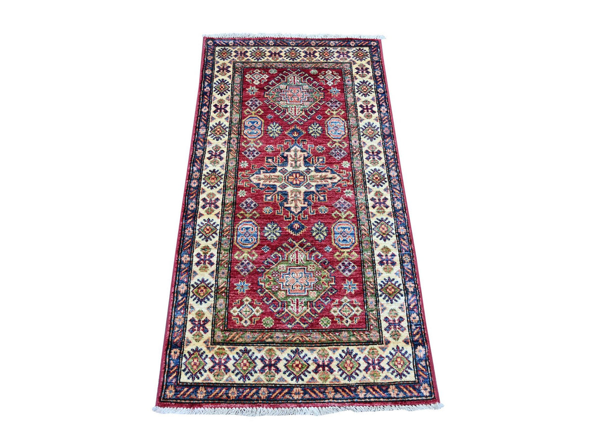 Kazak Tribal & Geometric hand-knotted wool rug in Red & Ivory, 2'5" x 4'8" — SKU O021365