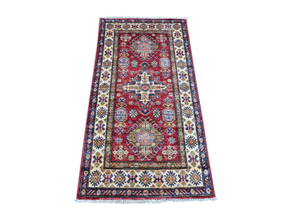 Kazak Tribal & Geometric hand-knotted wool rug in Red & Ivory, 2'5" x 4'8" — SKU O021365