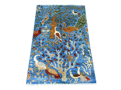 Blue 2'7" x 3'11" Oushak And Peshawar Hand knotted Wool Rug - Sku: O021367