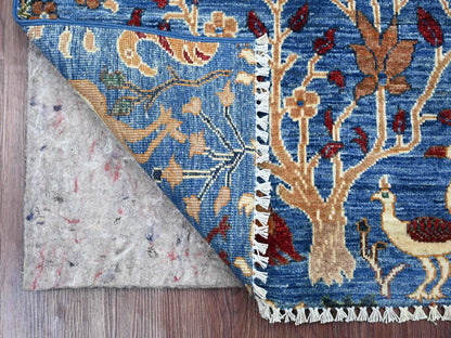 Blue 2'7" x 3'11" Oushak And Peshawar Hand knotted Wool Rug - Sku: O021367