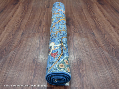Blue 2'7" x 3'11" Oushak And Peshawar Hand knotted Wool Rug - Sku: O021367