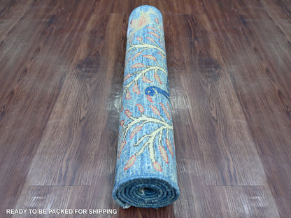 Blue 2'6" x 5'10" Oushak And Peshawar Hand knotted Wool Rug - Sku: O021368