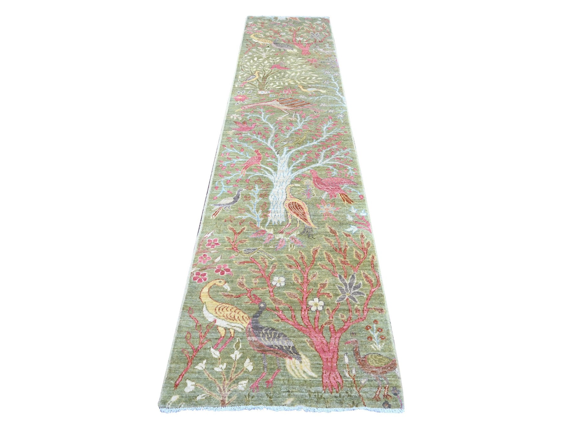 Green 2'7" x 11'8" Oushak And Peshawar Hand knotted Wool Rug - Sku: O021369