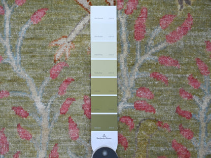 Green 2'7" x 11'8" Oushak And Peshawar Hand knotted Wool Rug - Sku: O021369