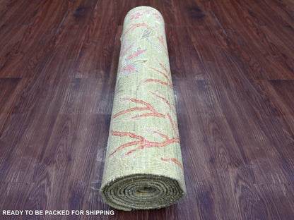 Green 2'7" x 11'8" Oushak And Peshawar Hand knotted Wool Rug - Sku: O021369