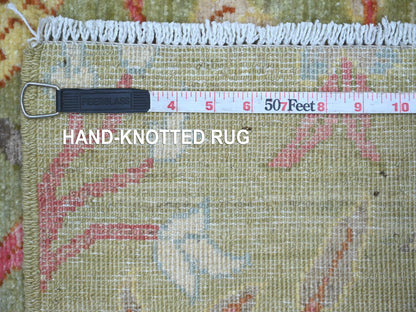Green 2'7" x 11'8" Oushak And Peshawar Hand knotted Wool Rug - Sku: O021369