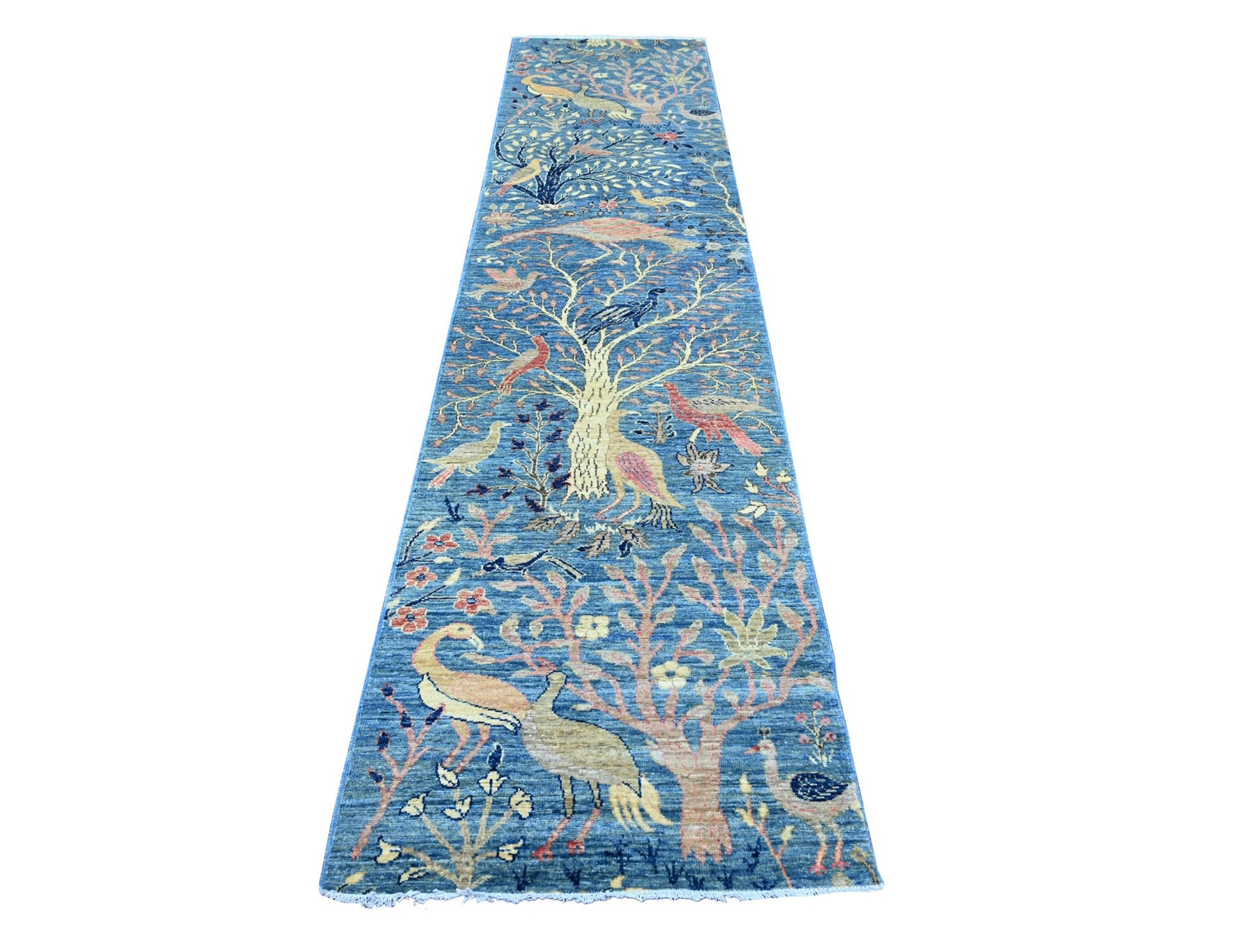 Blue 2'8" x 11'8" Oushak And Peshawar Hand knotted Wool Rug - Sku: O021371
