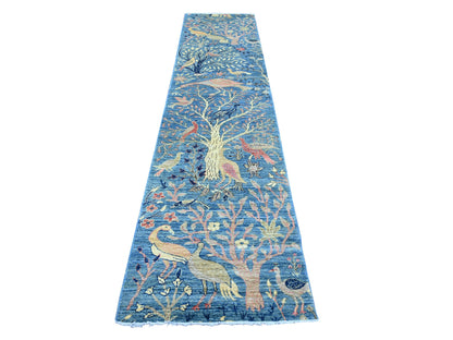 Blue 2'8" x 11'8" Oushak And Peshawar Hand knotted Wool Rug - Sku: O021371