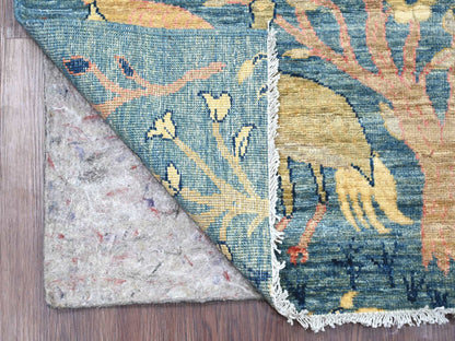 Blue 2'8" x 11'8" Oushak And Peshawar Hand knotted Wool Rug - Sku: O021371