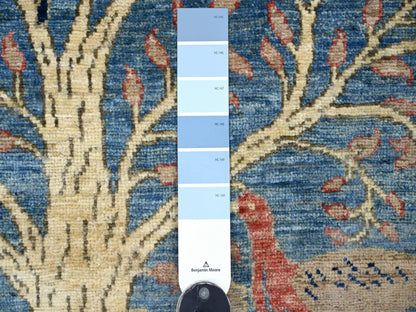 Blue 2'8" x 11'8" Oushak And Peshawar Hand knotted Wool Rug - Sku: O021371