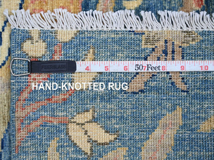 Blue 2'8" x 11'8" Oushak And Peshawar Hand knotted Wool Rug - Sku: O021371