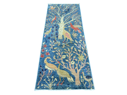 Blue 2'4" x 5'9" Oushak And Peshawar Hand knotted Wool Rug - Sku: O021373