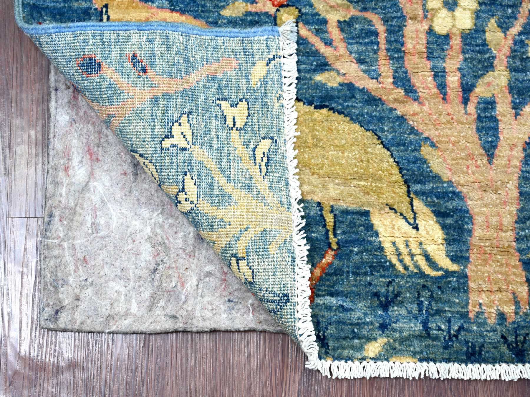Blue 2'4" x 5'9" Oushak And Peshawar Hand knotted Wool Rug - Sku: O021373