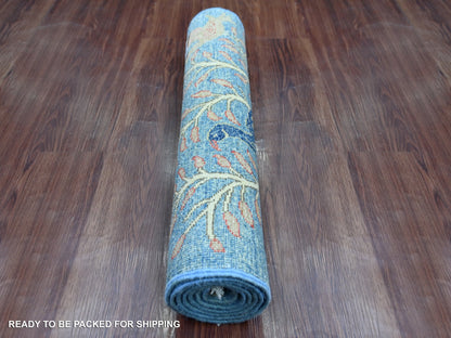Blue 2'4" x 5'9" Oushak And Peshawar Hand knotted Wool Rug - Sku: O021373
