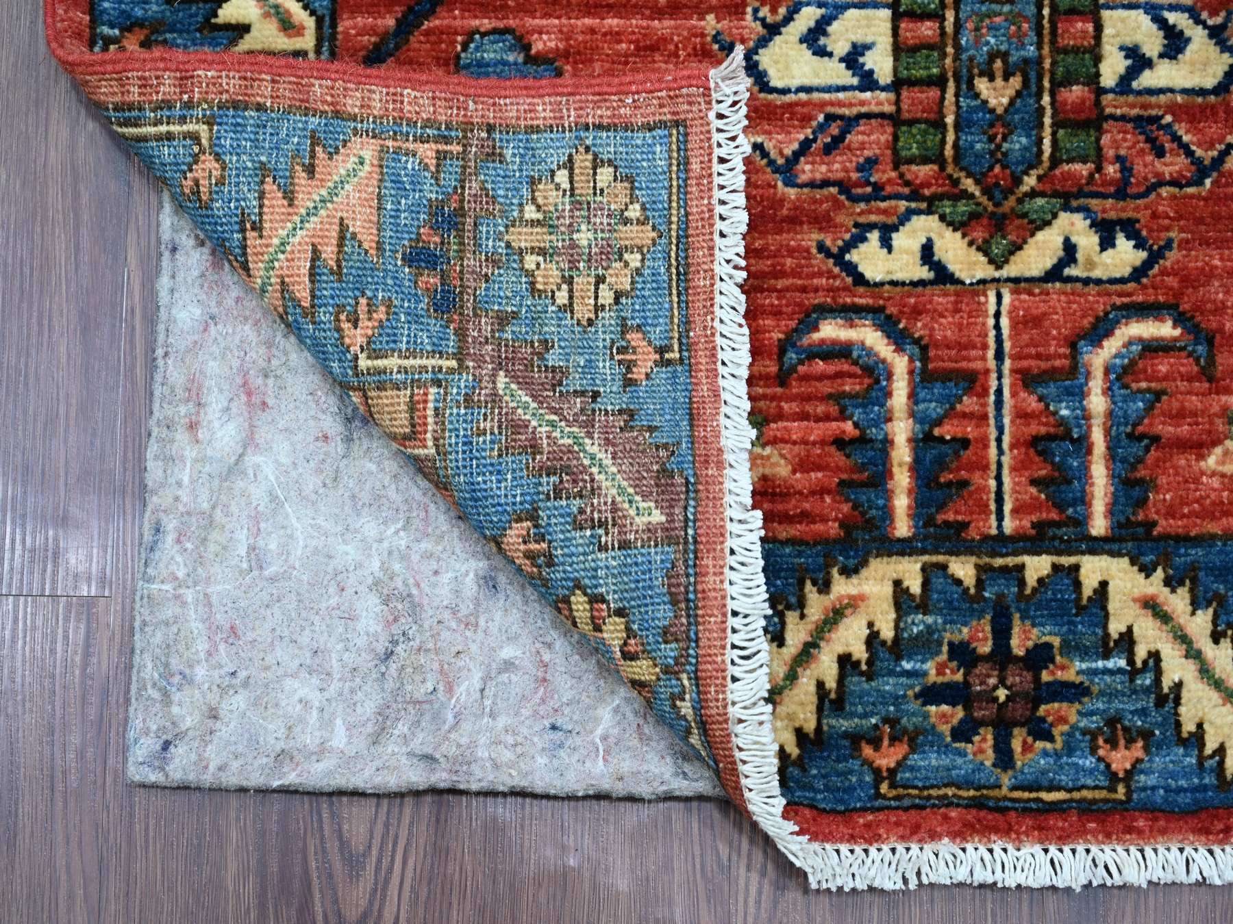 Heriz Tribal & Geometric hand-knotted wool runner in Red & Blue, 3'2" x 15'6" — SKU O021374 (view 2)