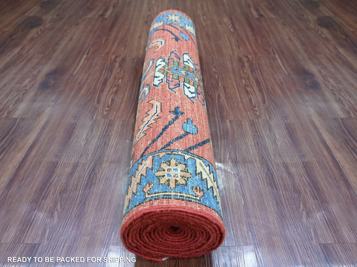 Heriz Tribal & Geometric hand-knotted wool runner in Red & Blue, 3'2" x 15'6" — SKU O021374 (view 4)