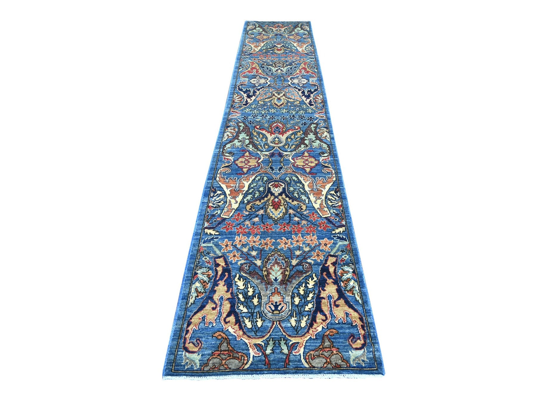 Blue 2'8" x 14'3" Tribal & Geometric Hand knotted Wool Rug - Sku: O021375
