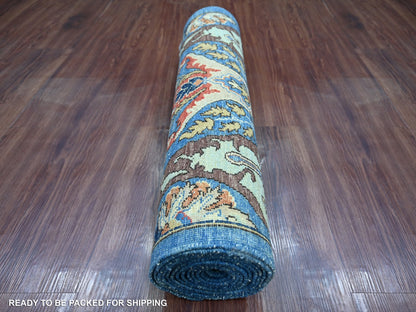 Blue 2'8" x 14'3" Tribal & Geometric Hand knotted Wool Rug - Sku: O021375