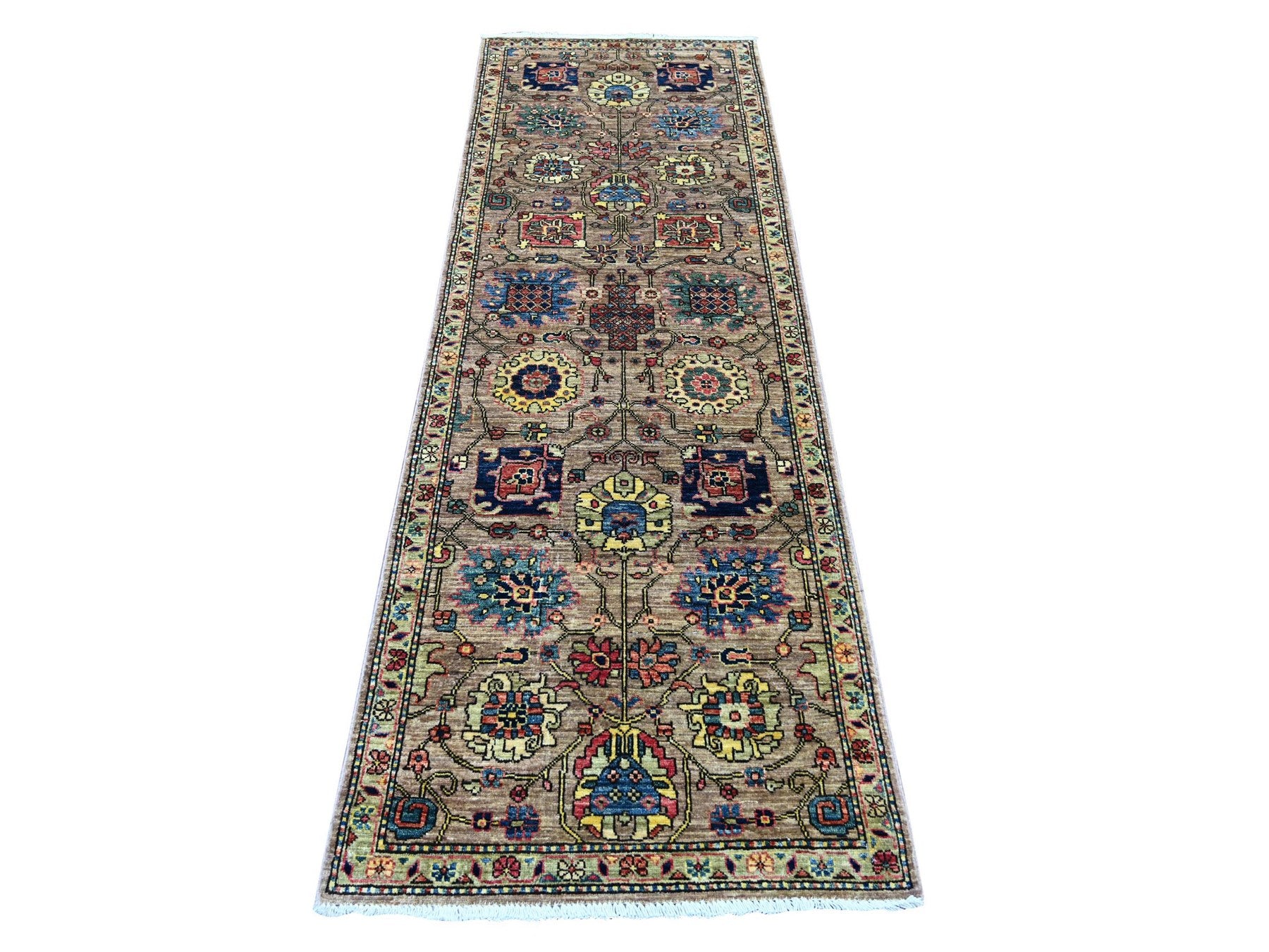 Brown 2'7" x 7'9" Tribal & Geometric Hand knotted Wool Rug - Sku: O021376