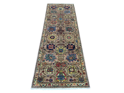 Brown 2'7" x 7'9" Tribal & Geometric Hand knotted Wool Rug - Sku: O021376