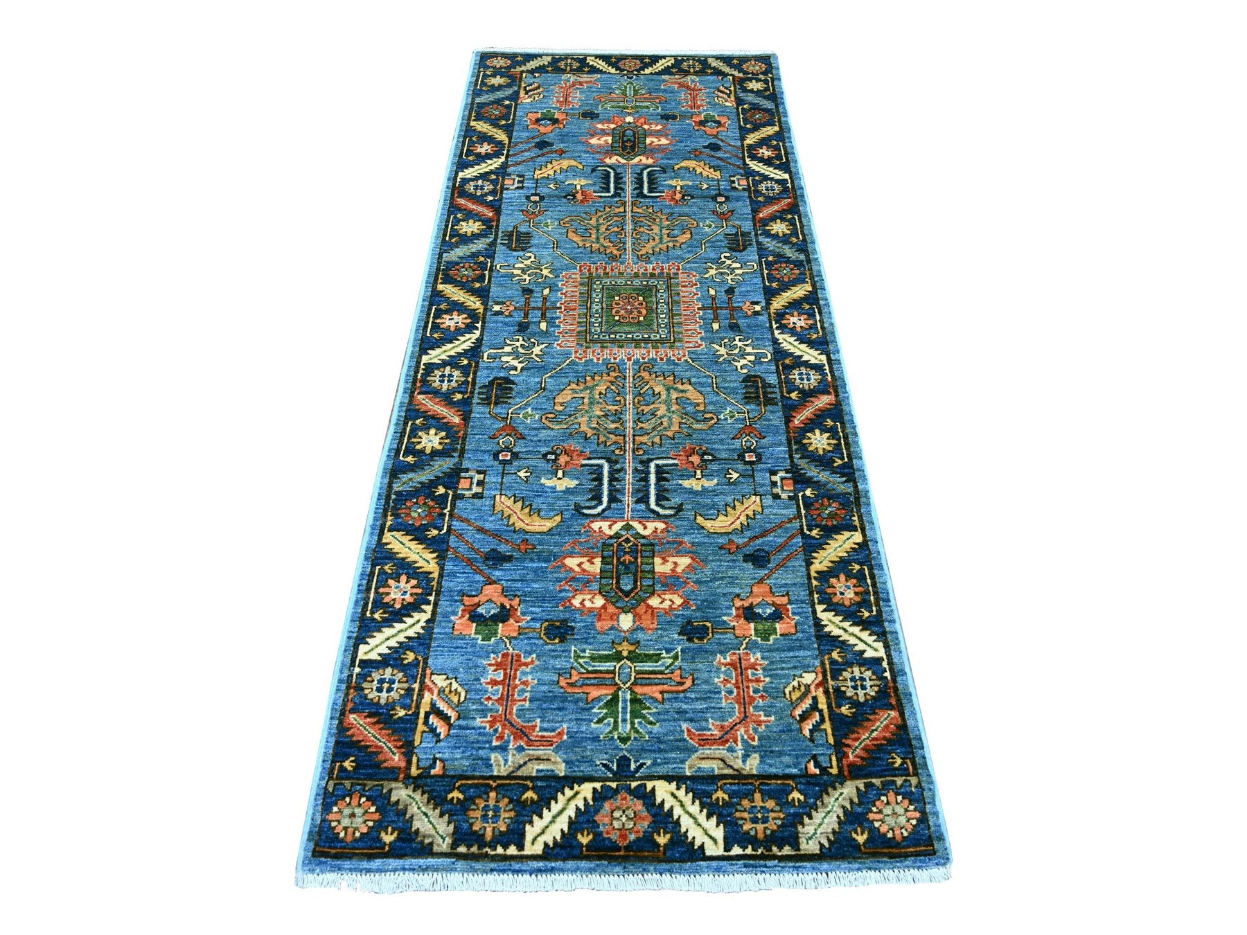 Blue 3'1" x 7'8" Tribal & Geometric Hand knotted Wool Rug - Sku: O021377