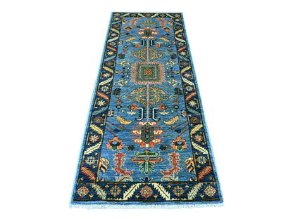 Blue 3'1" x 7'8" Tribal & Geometric Hand knotted Wool Rug - Sku: O021377