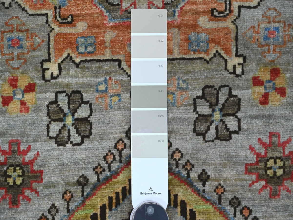 Peshawar Tribal & Geometric hand-knotted wool runner in Gray & Brown, 2'7" x 7'11" — SKU O021378 (view 3)