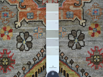 Peshawar Tribal & Geometric hand-knotted wool runner in Gray & Brown, 2'7" x 7'11" — SKU O021378 (view 3)