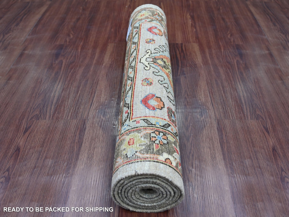 Peshawar Tribal & Geometric hand-knotted wool runner in Gray & Brown, 2'7" x 7'11" — SKU O021378 (view 4)